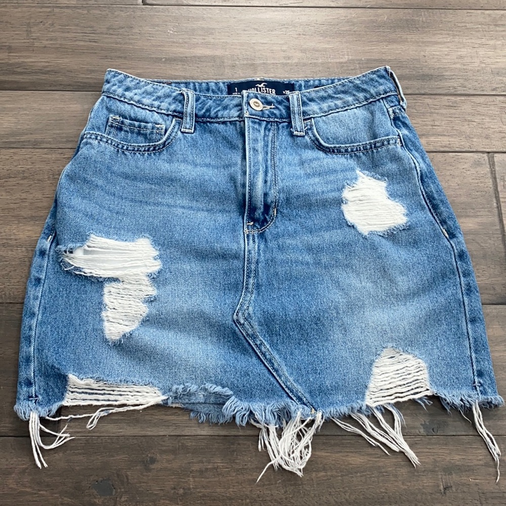 Hollister Ultra High-Rise Distressed Jean Skirt Juniors Sz‎ 1 Waist 25